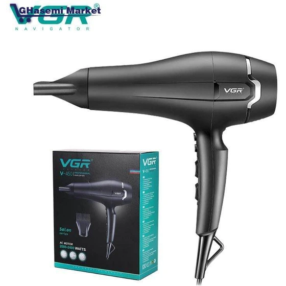 سشوار حرفه ای وی جی آر مدل V-450 با باد سرد و متمرکزکننده